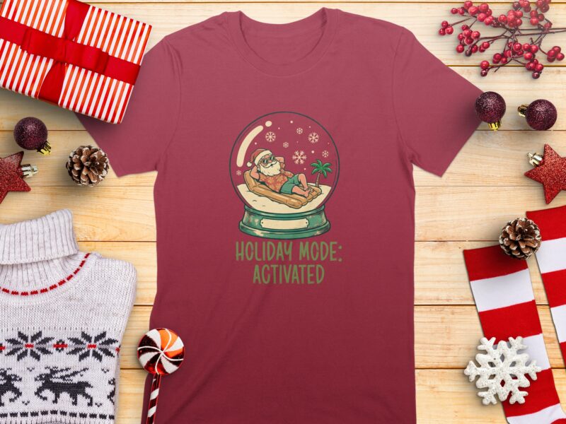 Holiday Mode Activated Beach Santa Snow Globe T-Shirt
