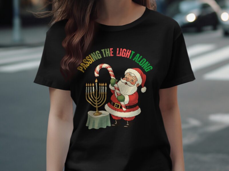 Passing The Light Along Christmas Hanukkah Santa T-Shirt