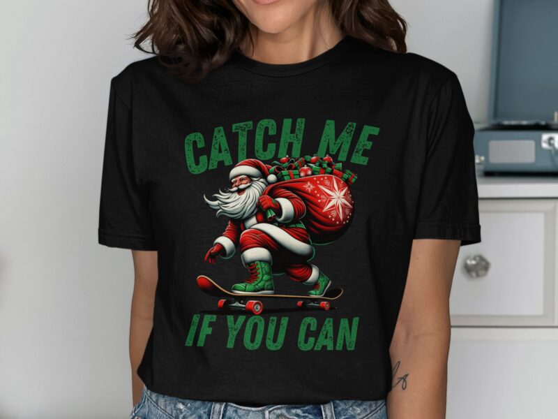 Skateboarding Santa Catch Me If You Can T-Shirt